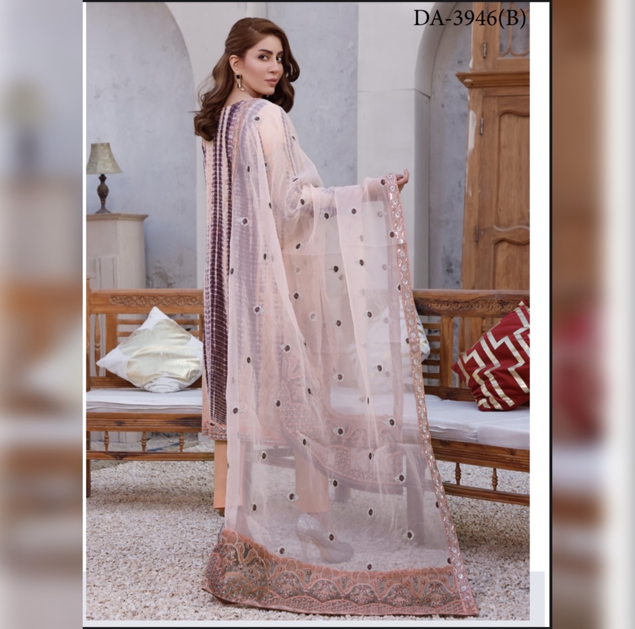 Chikankar- fancy Dupatta Luxury Decent hand work 3pc - Image 2