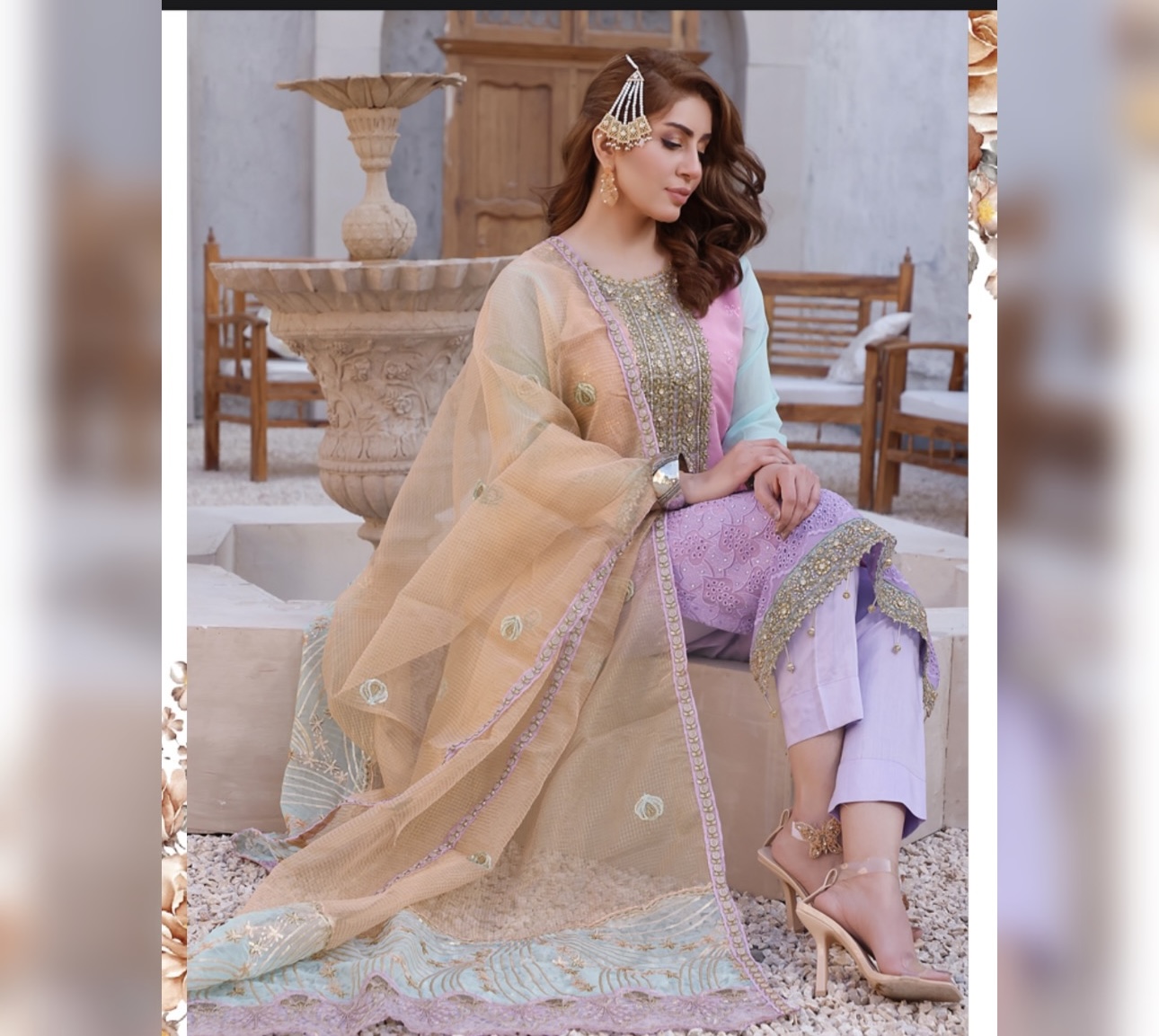 Chikankar- fancy Dupatta Luxury Decent hand work 3pc - Image 2