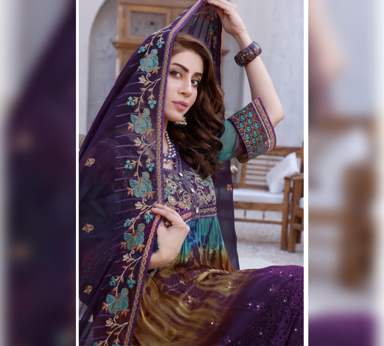 Chikankar- fancy Dupatta Luxury Decent hand work 3pc - Image 2