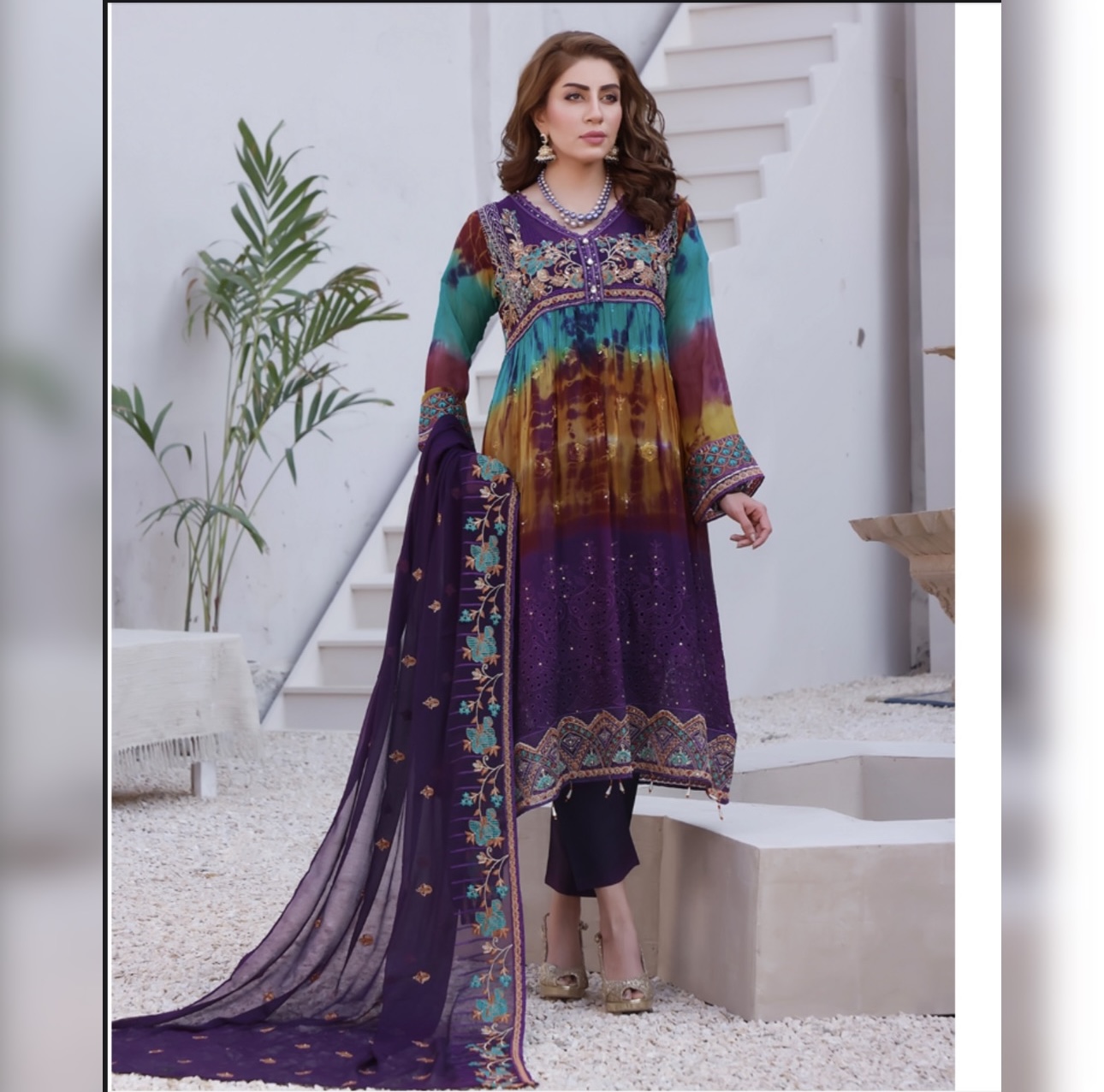 Chikankar- fancy Dupatta Luxury Decent hand work 3pc