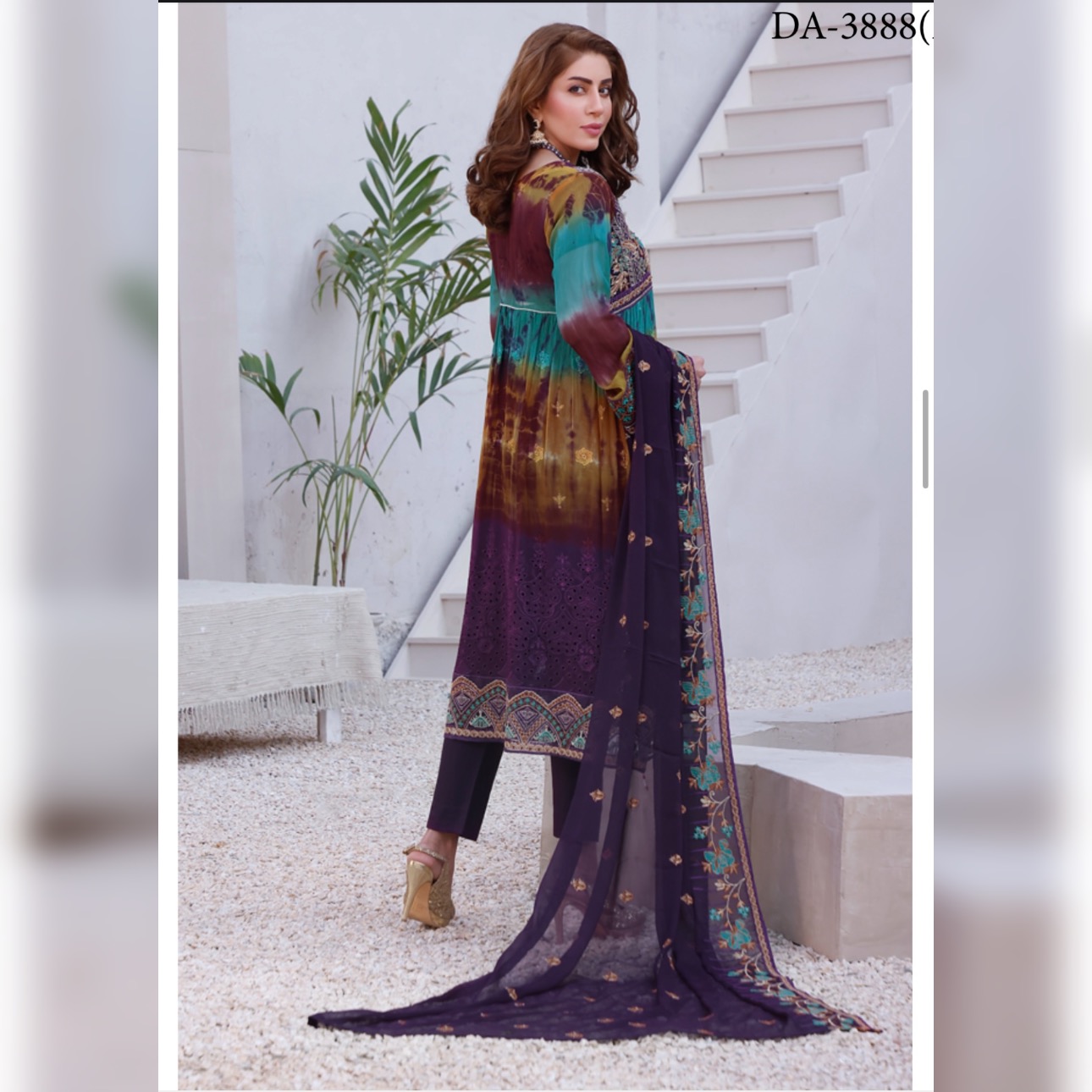 Chikankar- fancy Dupatta Luxury Decent hand work 3pc - Image 4