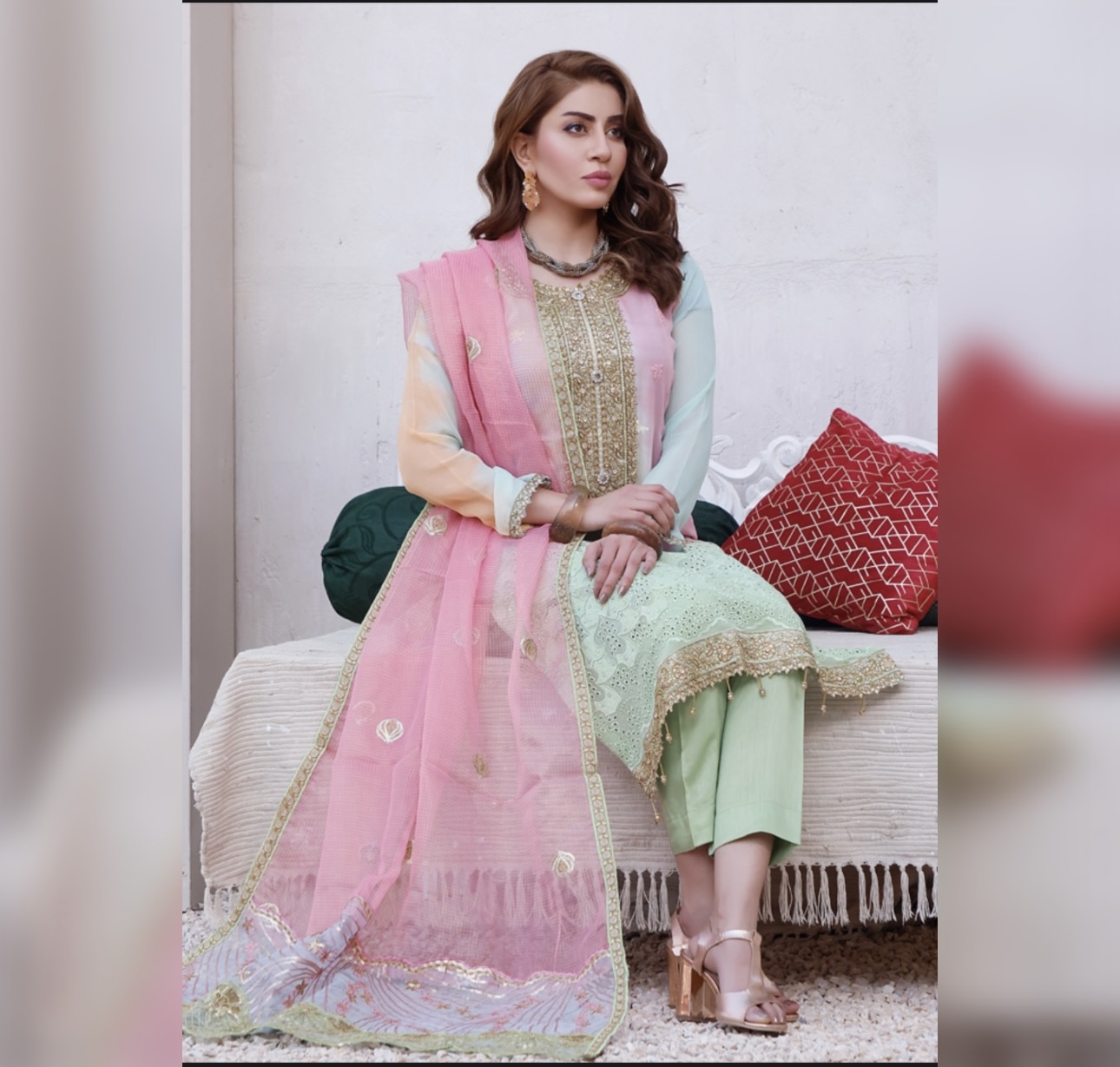 Chikankar- fancy Dupatta Luxury Decent hand work 3pc - Image 4