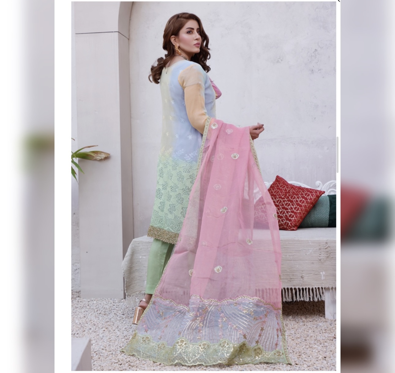 Chikankar- fancy Dupatta Luxury Decent hand work 3pc - Image 2