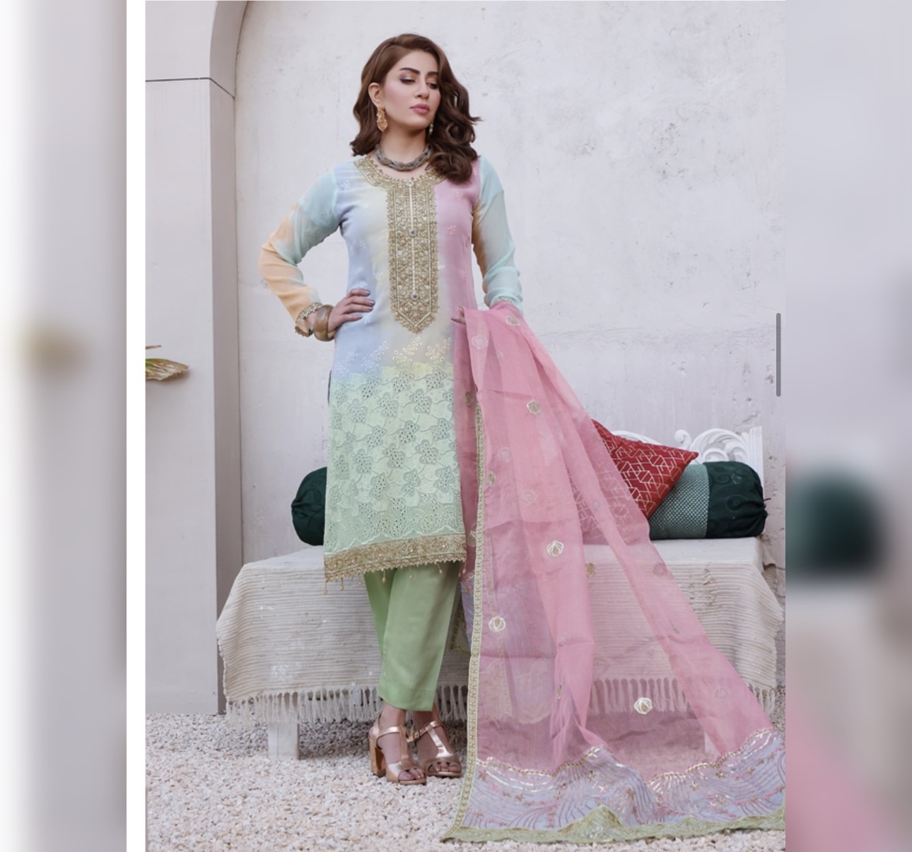 Chikankar- fancy Dupatta Luxury Decent hand work 3pc