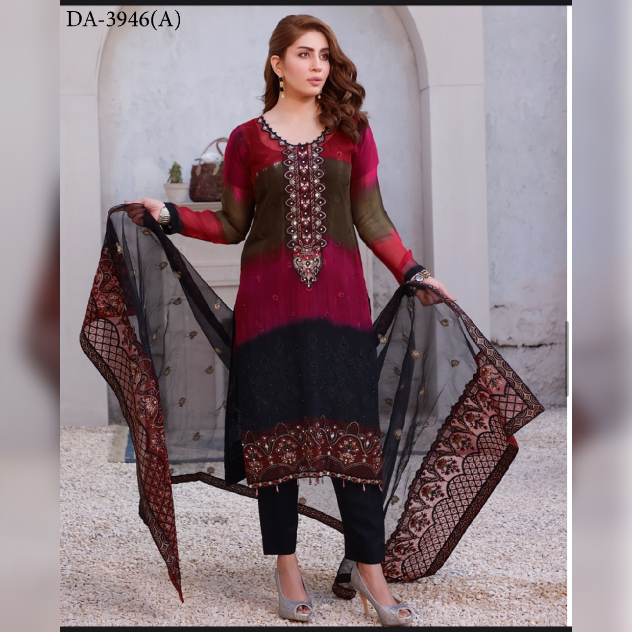 Chikankar- fancy Dupatta Luxury Decent hand work 3pc