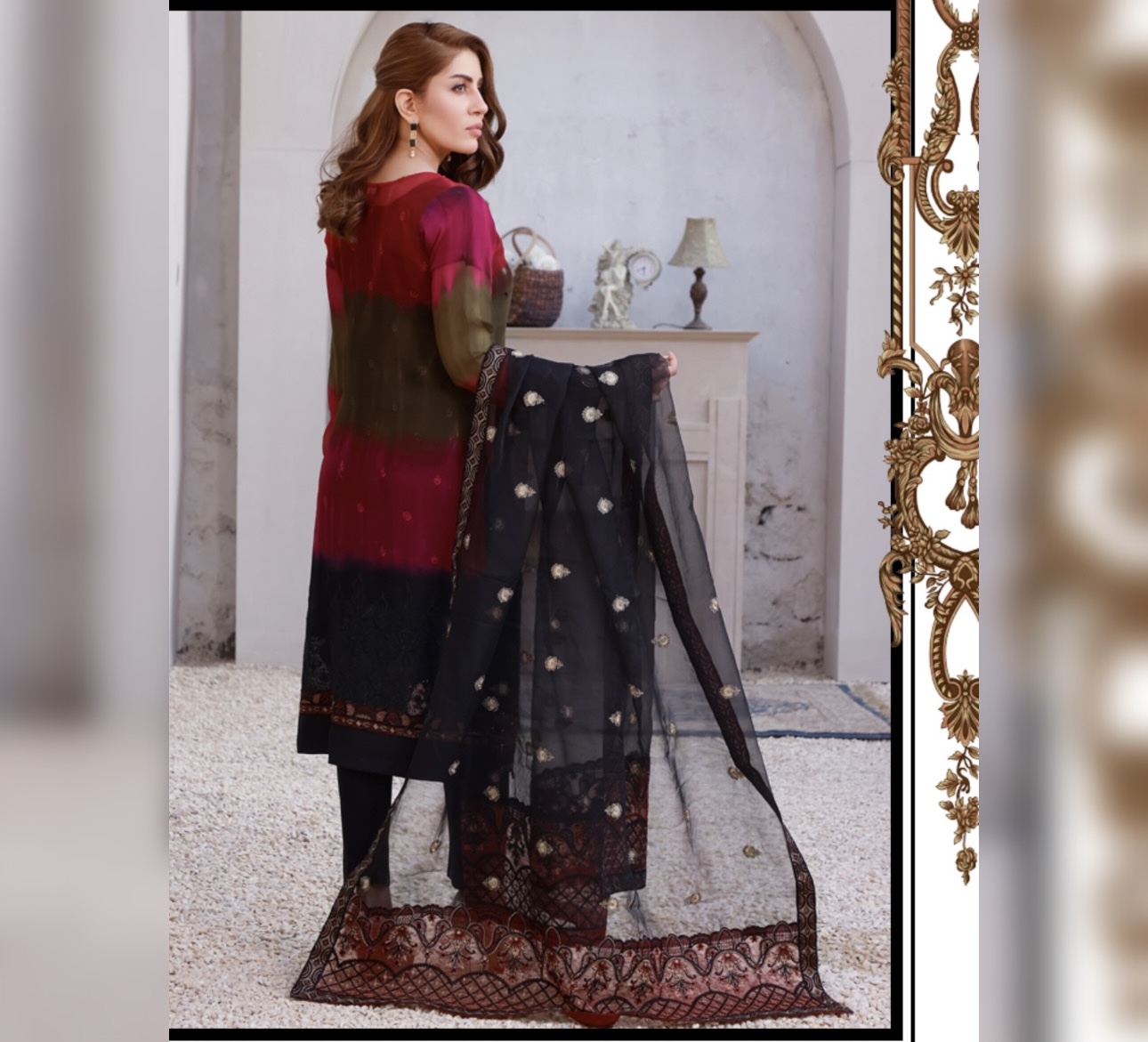 Chikankar- fancy Dupatta Luxury Decent hand work 3pc - Image 3