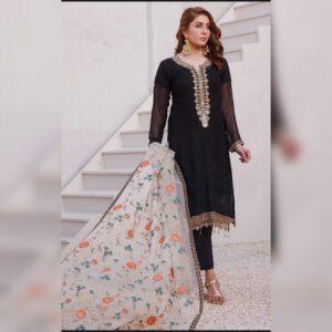 Chikankar- fancy Dupatta Luxury Decent hand work 3pc