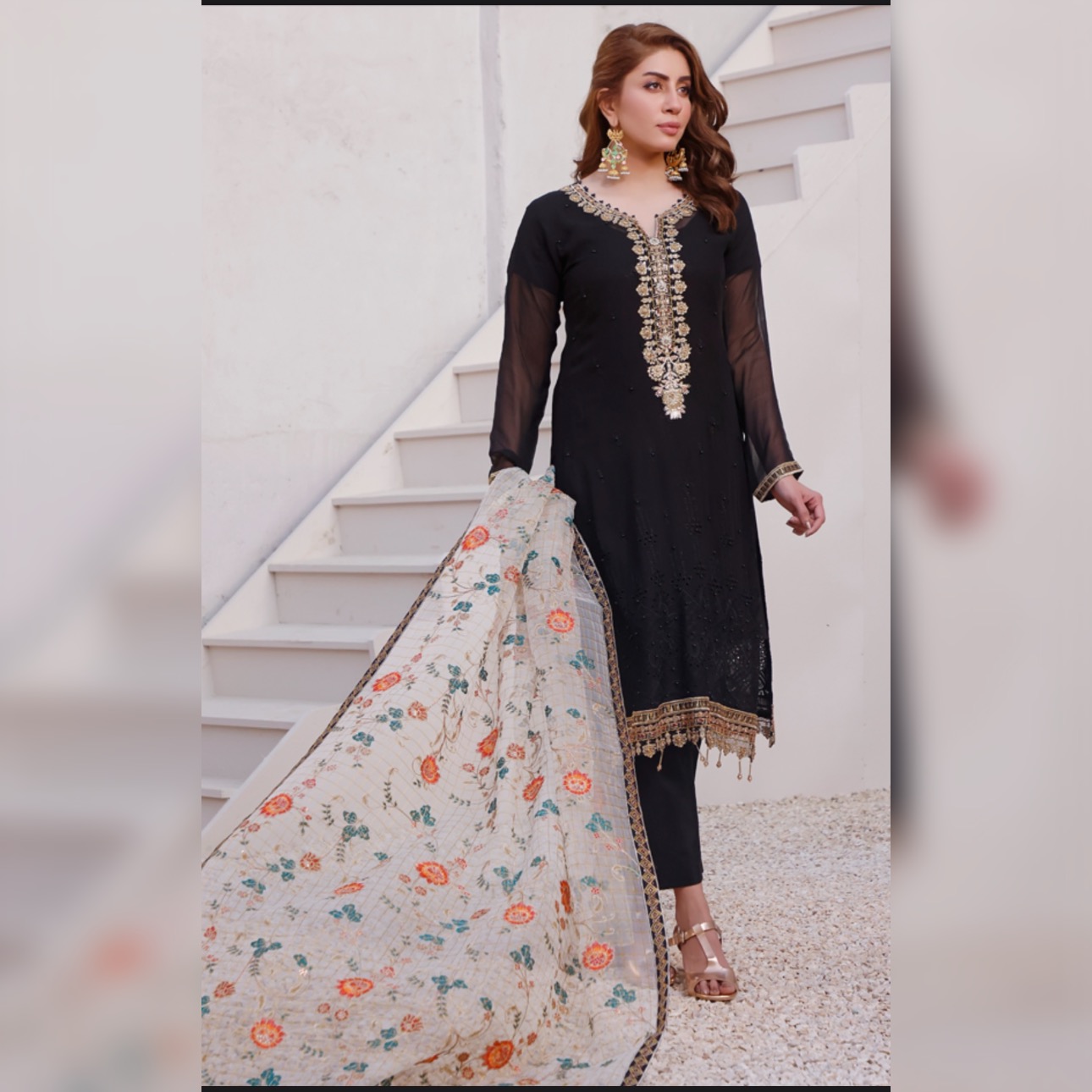 Chikankar- fancy Dupatta Luxury Decent hand work 3pc