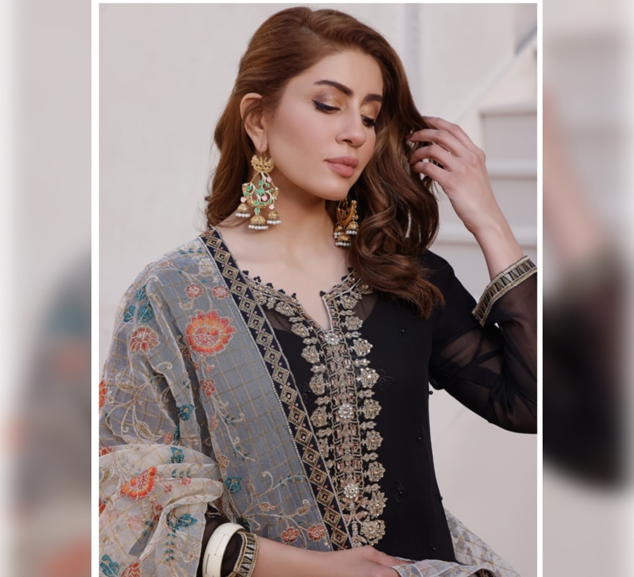 Chikankar- fancy Dupatta Luxury Decent hand work 3pc - Image 3